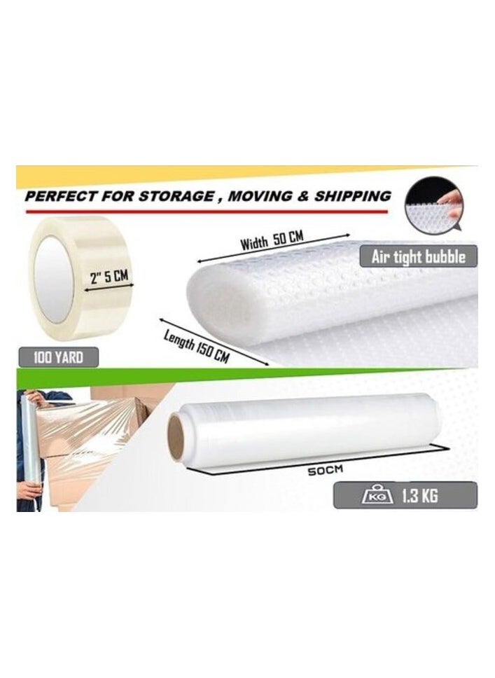 AtrauX Atraux Packaging Kit - Bubble Wrap, BOPP Clear Tape And Stretch Film For Bulk Shipping, Mailing & Moving (Pack Of 12)  - Image 2