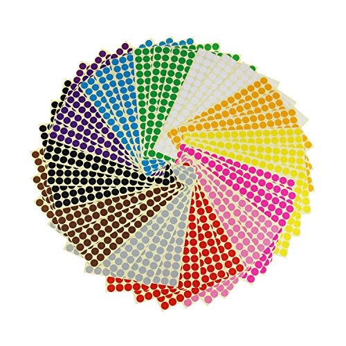 LJY 3/8" Round Dot Stickers Color Coding Labels, 12 Different Assorted Colors, 36 Sheets, 5940 Dots in Total - Image 1