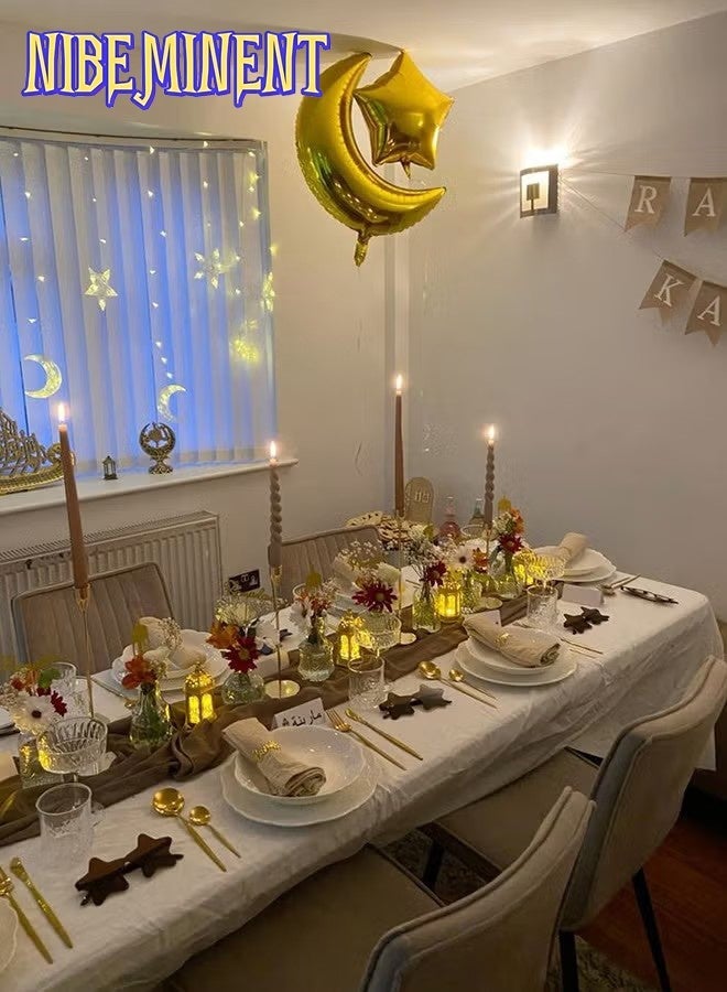 NIBEMINENT 2 Pack 3.5M Decorative Starry String Curtain Ramadan Lights Moons and Stars LED Night Light for Ramadan Home Decoration Party, Battery Box Powered (Warm White) With 8 Modes Setting - Image 5