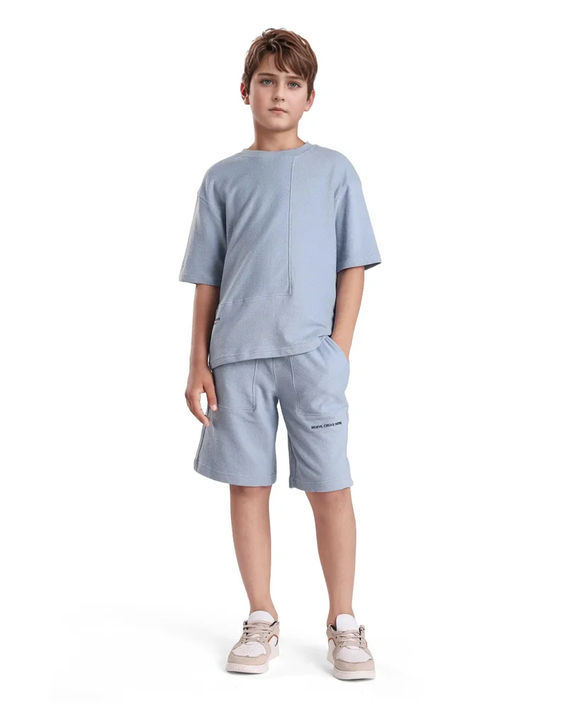 Rare Ones Rare Ones Kids Perg-T Dusky Blue Cotton Short Sleeve Crew Neck Print T-Shirt