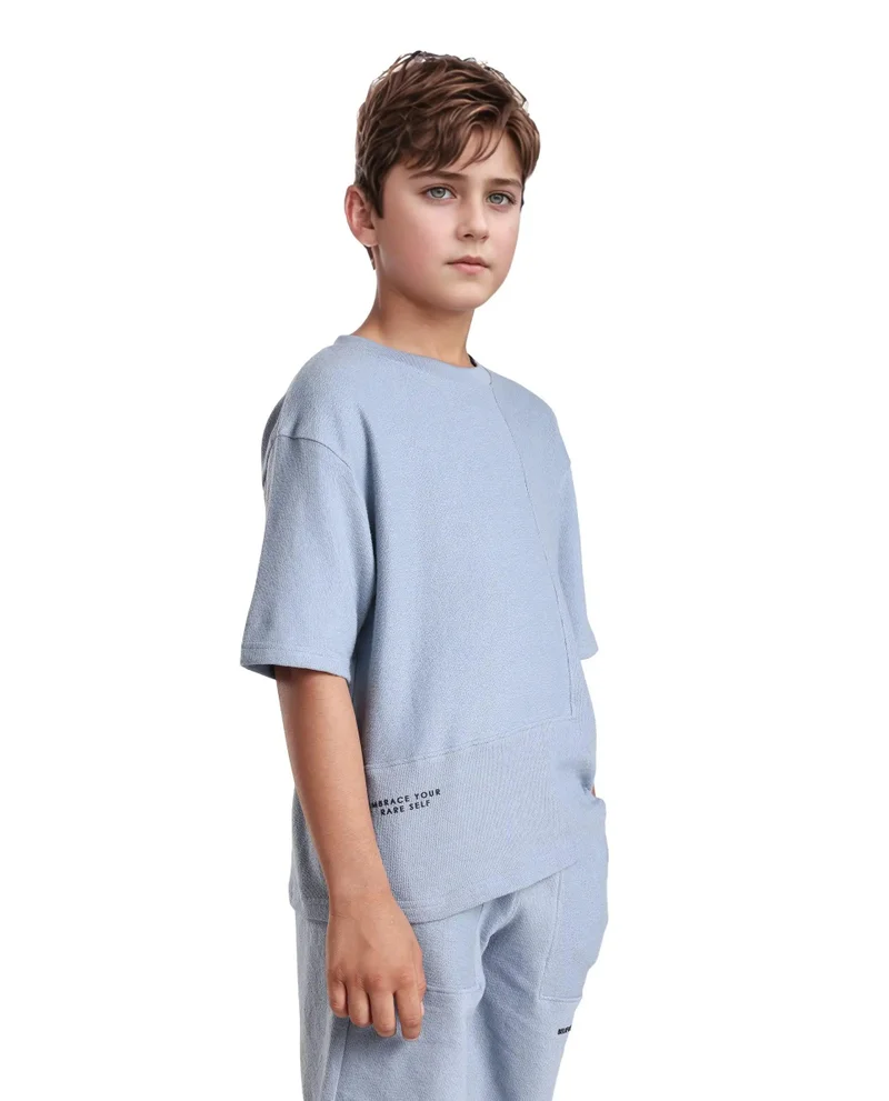 Rare Ones Rare Ones Kids Perg-T Dusky Blue Cotton Short Sleeve Crew Neck Print T-Shirt