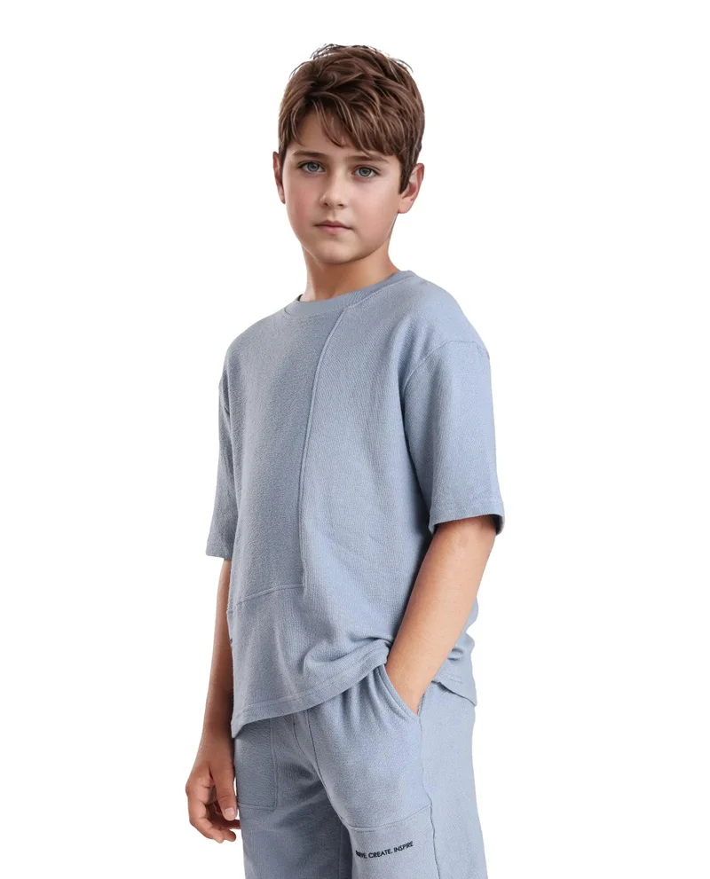 Rare Ones Rare Ones Kids Perg-T Dusky Blue Cotton Short Sleeve Crew Neck Print T-Shirt