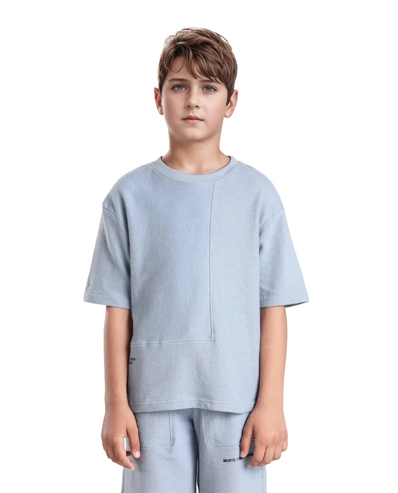 Rare Ones Rare Ones Kids Perg-T Dusky Blue Cotton Short Sleeve Crew Neck Print T-Shirt