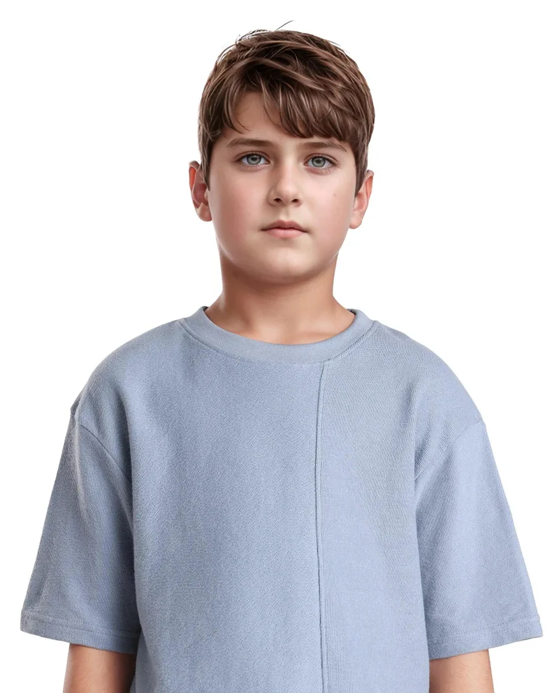 Rare Ones Rare Ones Kids Perg-T Dusky Blue Cotton Short Sleeve Crew Neck Print T-Shirt