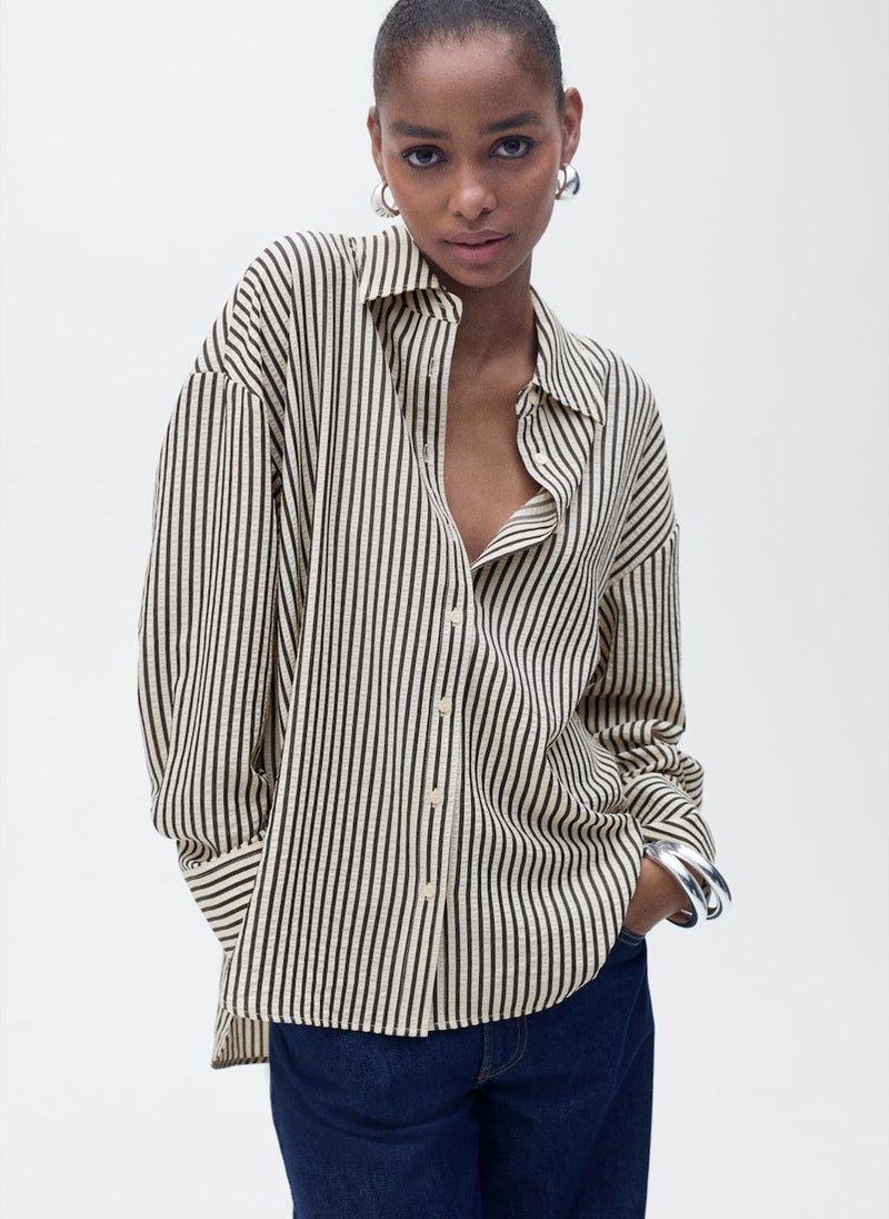 MANGO Striped Textured Shirt  - Image 1