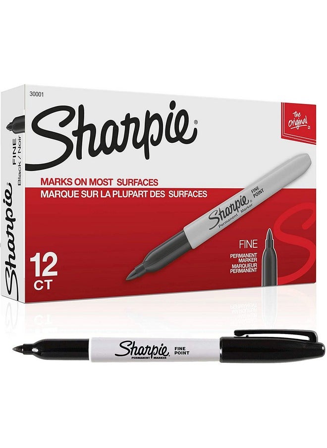 Sharpie SHARPIE Markers SAN-30001 Fine Point Permanent, Black; 12/Pk 