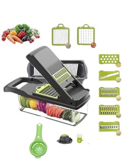Multifunctional Vegetable Slicer, Food Chopper for Onion, Salad, Tomato, Vegetable with Slicing Blades 12pc (Grey)