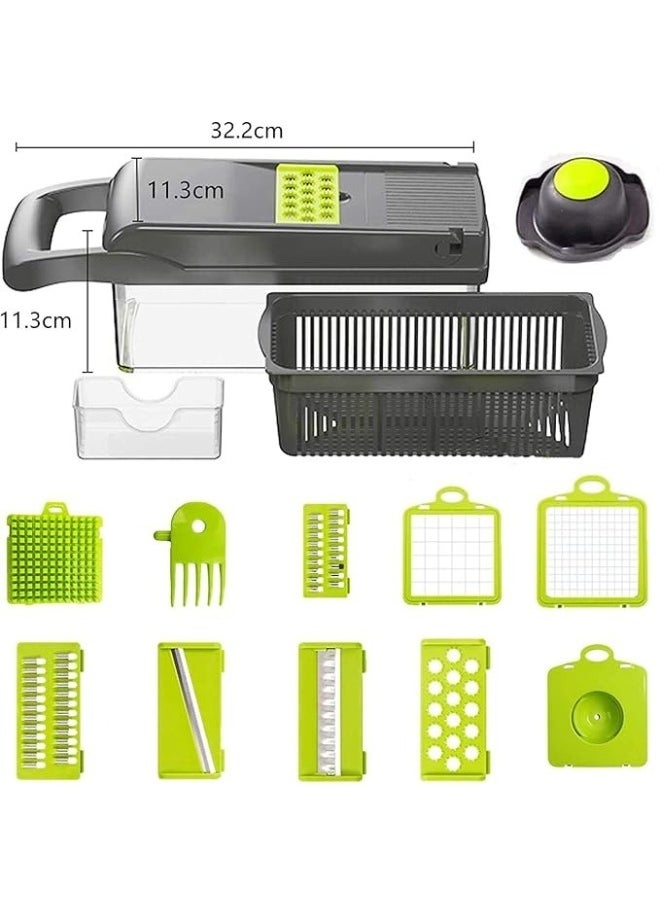 Generic - Multifunctional Vegetable Slicer, Food Chopper for Onion, Salad, Tomato, Vegetable with Slicing Blades 12pc (Grey) - Image 1