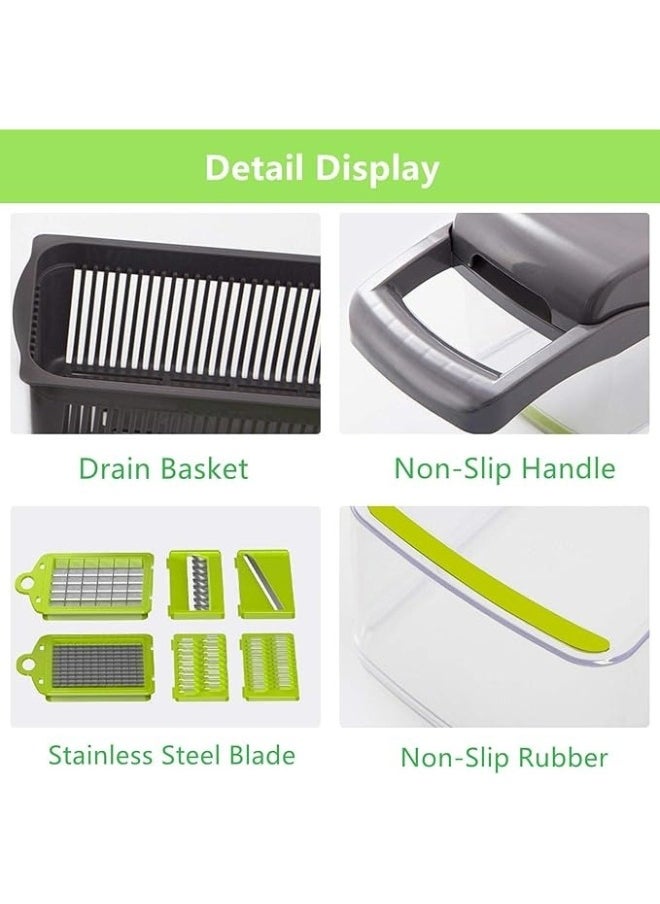 Generic - Multifunctional Vegetable Slicer, Food Chopper for Onion, Salad, Tomato, Vegetable with Slicing Blades 12pc (Grey) - Image 1