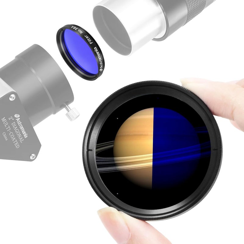 Astromania Telescope Filter, Planetary Filter Metal Frame for Astronomical Telescope Eyepiece, 2 Inch Telescope #38A Dark Blue Color Filter for Enhancing Contrast in Lunar Planetary Observation - Image 1