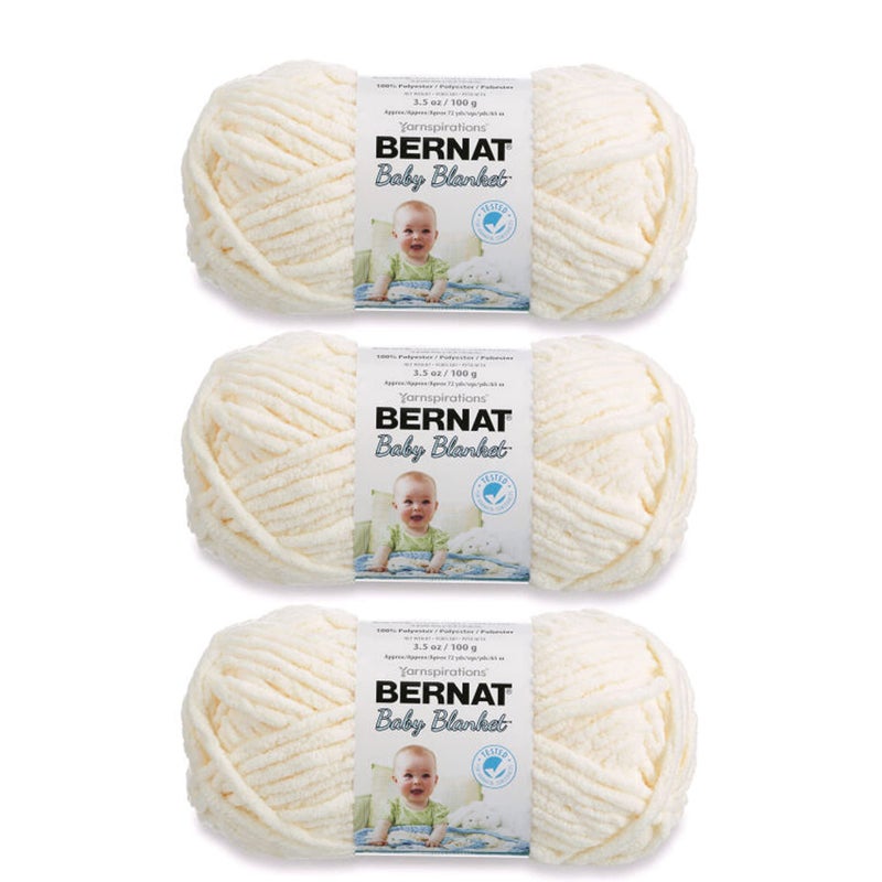 Bernat Baby Blanket Vanilla Yarn 3 Pack of 100g35oz Polyester 6 Super Bulky 72 Yards Knitting Crocheting Crafts Amigurumi Chunky Chenille Yarn Packaging may vary