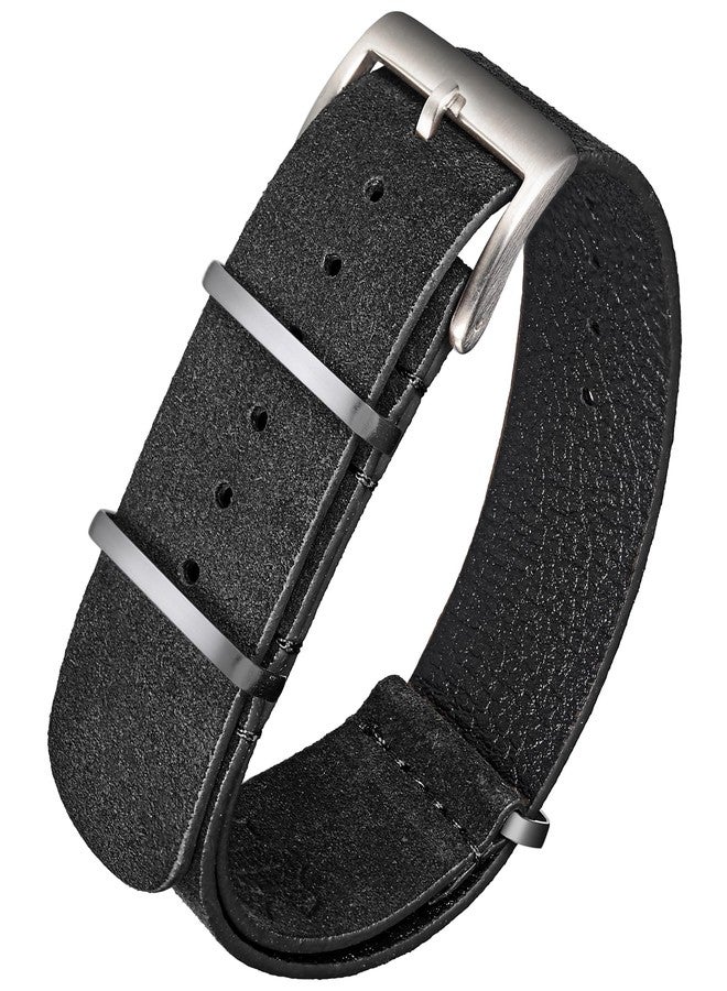 torbollo Suede Leather Watch Band, Style One-Piece Military Watch Strap Vintage Tone 18mm Replacement Wrap for Men Women Black - Image 1