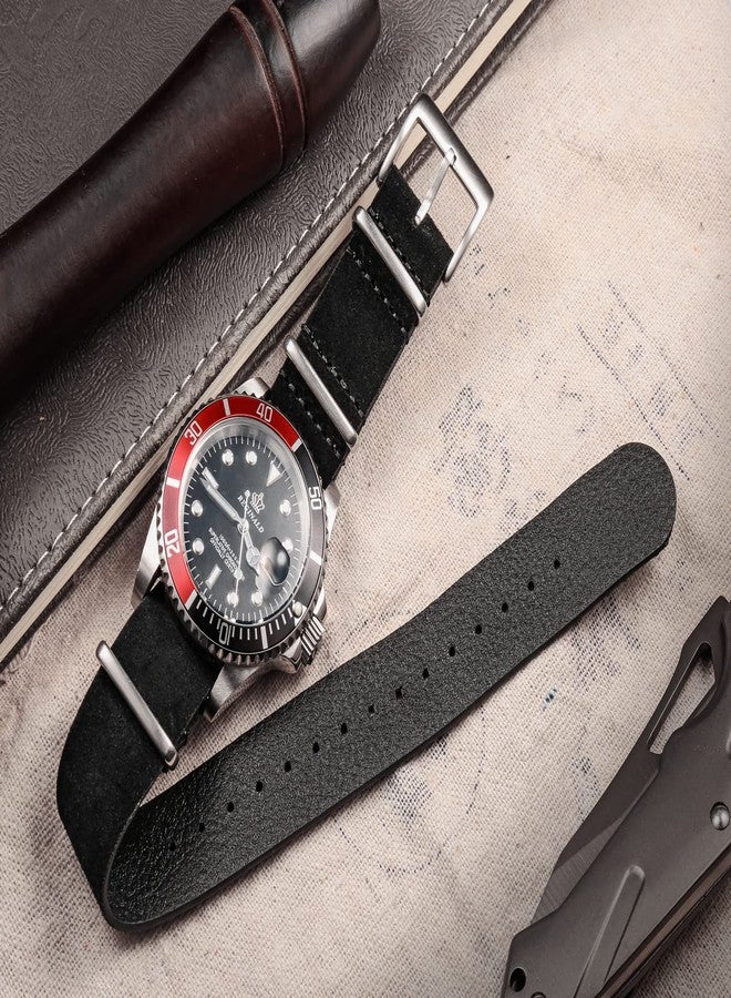 torbollo Suede Leather Watch Band, Style One-Piece Military Watch Strap Vintage Tone 18mm Replacement Wrap for Men Women Black - Image 2