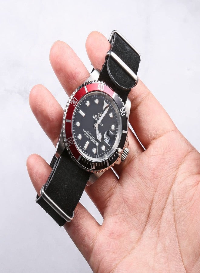 torbollo Suede Leather Watch Band, Style One-Piece Military Watch Strap Vintage Tone 18mm Replacement Wrap for Men Women Black - Image 3