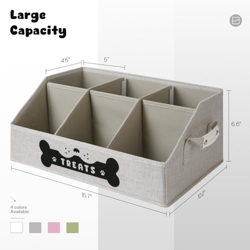 GreenPetopia Dog Treat Container Dogs Storage Organizer with Removable Dividers Collapsible Dogs Treat Holder for Countertop Trapezoid Pet Treats Containers Dog Toy Basket with PU Handles Medium Gray - Image 3