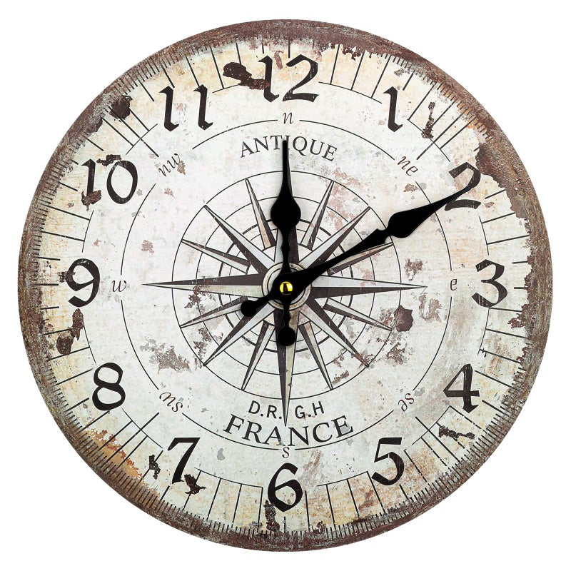 Bdor Nautical Wall Clock  12 inch Silent NonTicking Wooden Quartz Battery Operated Vintage Wall Clocks Steampunk Decor Country Rustic Style Decor for Living Room Kitchen Home Bedroom