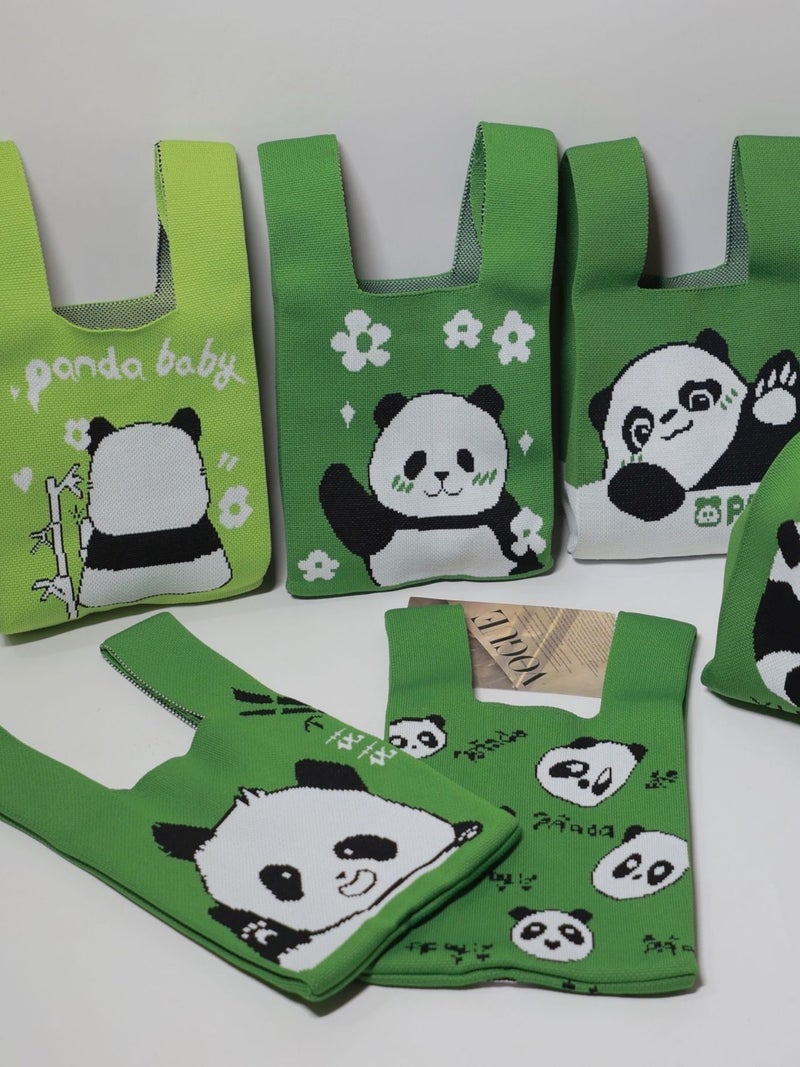 Chengdu Panda Grandpa Cartoon Cute Panda Knitted Bag Women'S All-Match Hand Bag Wrist Bag Hand Gift Bag - Image 3