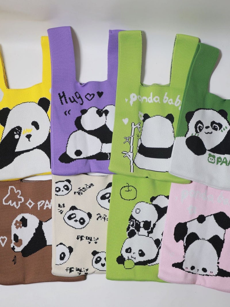 Chengdu Panda Grandpa Cartoon Cute Panda Knitted Bag Women'S All-Match Hand Bag Wrist Bag Hand Gift Bag - Image 2