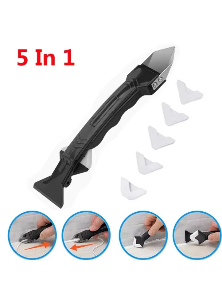 5 in 1 Silicone Caulking Tool with Stainless Steel Tip - Multi-Purpose, Perfect for Sealing and Glue Removal - Durable Plastic Handle for Easy Use | Ergonomic Design Sraper - Image 1