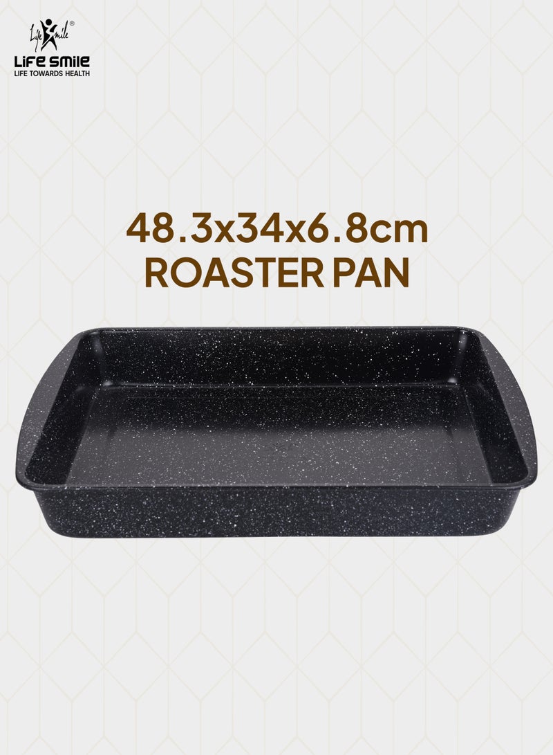 Life Smile Roaster Pan 48.3x34x6.8cm Non-Stick Granite Coating Carbon Steel Baking Tray – Oven Safe Large Roasting Pan - Image 4