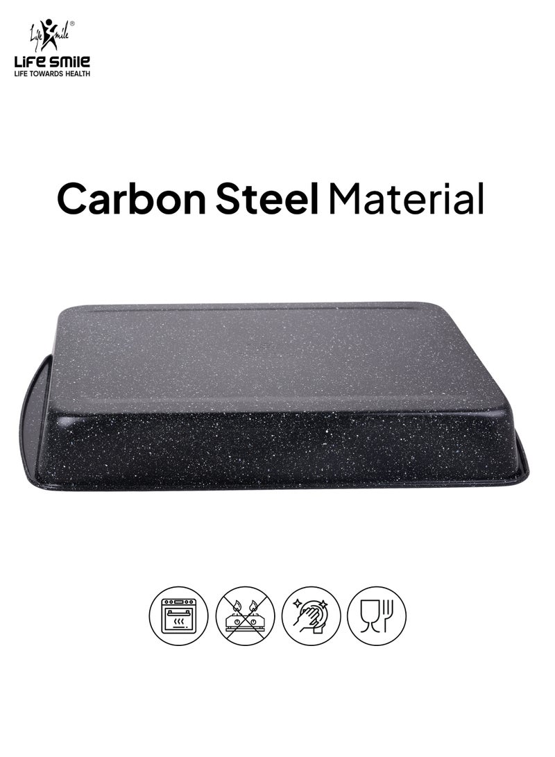 Life Smile Roaster Pan 48.3x34x6.8cm Non-Stick Granite Coating Carbon Steel Baking Tray – Oven Safe Large Roasting Pan - Image 2