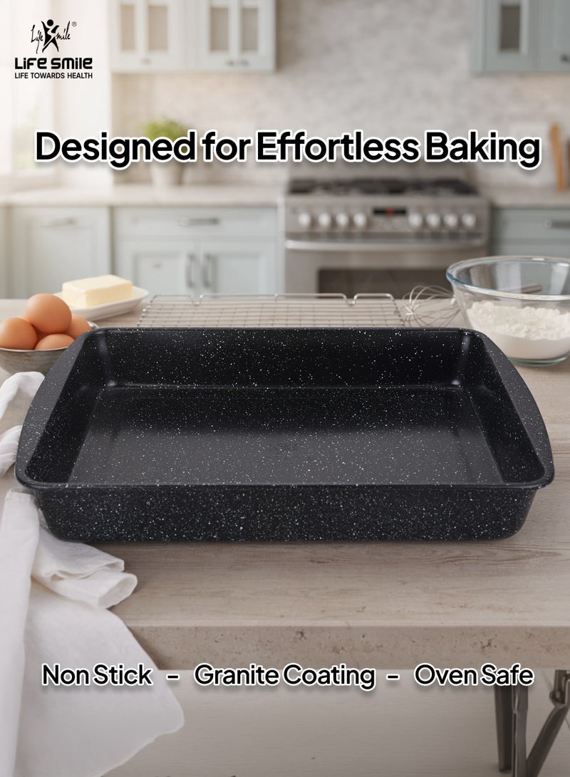 Life Smile Roaster Pan 48.3x34x6.8cm Non-Stick Granite Coating Carbon Steel Baking Tray – Oven Safe Large Roasting Pan - Image 3