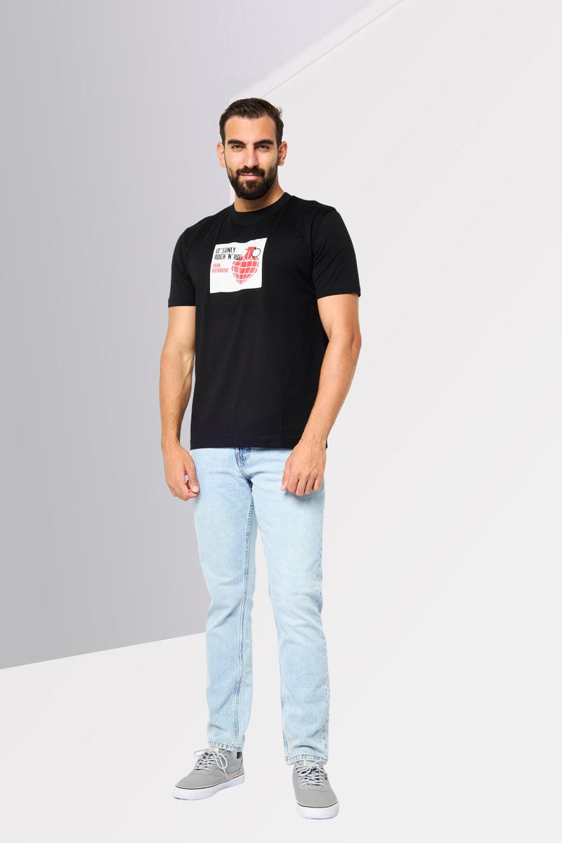 JOHN RICHMOND Men Crew Neck Short Sleeve Graphic T Shirt, Black  - Image 2