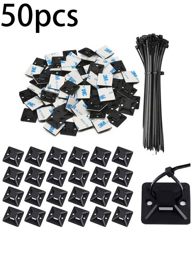 Ailily 50-Piece Zip Tie Adhesive Mounts Self Adhesive Cable Tie Base Holders - Image 1