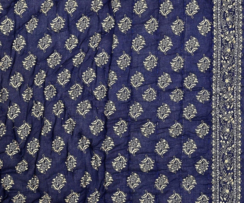 DEILYVERY Hand Made Gold Silver Printed Jaipuri Razai Dark Blue Cotton Single Bed Quilt RazaiRajaiSet of 2 Blue Dia Single - Image 5