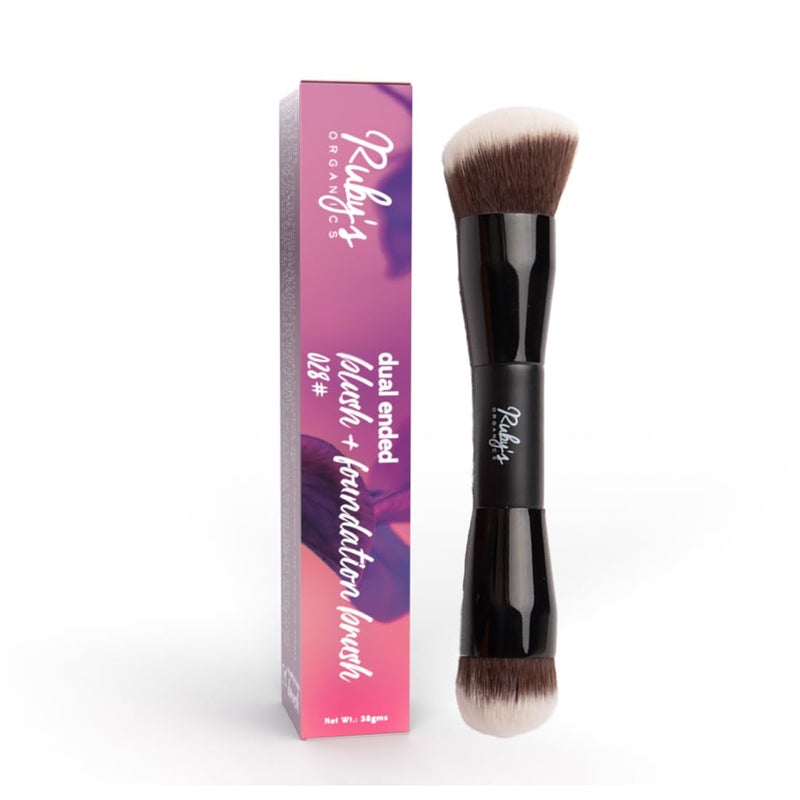 Ruby's Organics Makeup Brush Dual Ended, Multipurpose brush for Foundation, Concealer, Blush and Compact for flawless finish, Blending Brush, Powder Brush, Cruelty-free brush