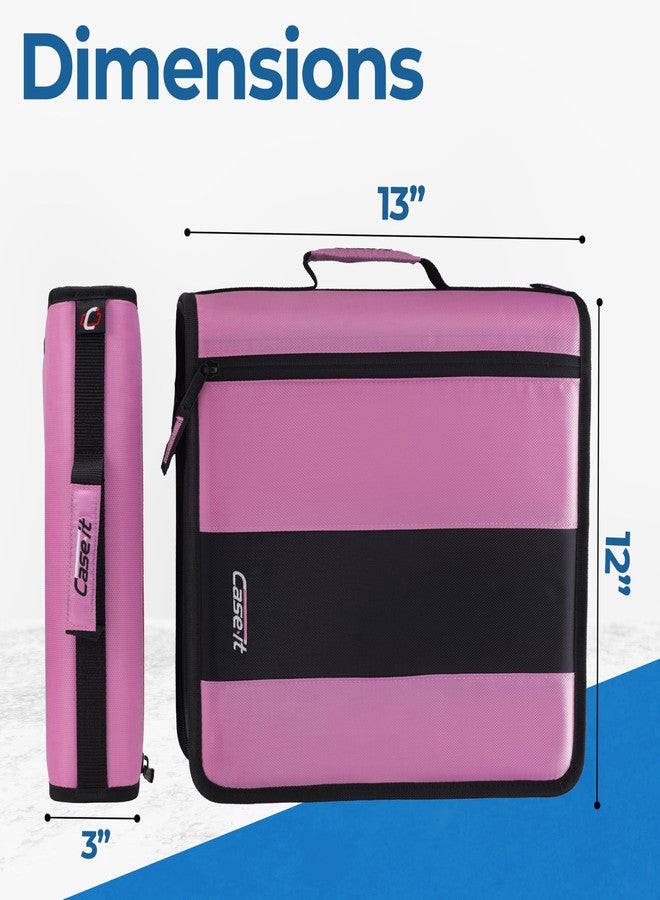 Case it Case-It The Classic Zipper Binder - 2 Inch O-Rings - Multiple Pockets - 350 Sheet Capacity - Comes with Shoulder Strap D-251 Light Pink - Image 2
