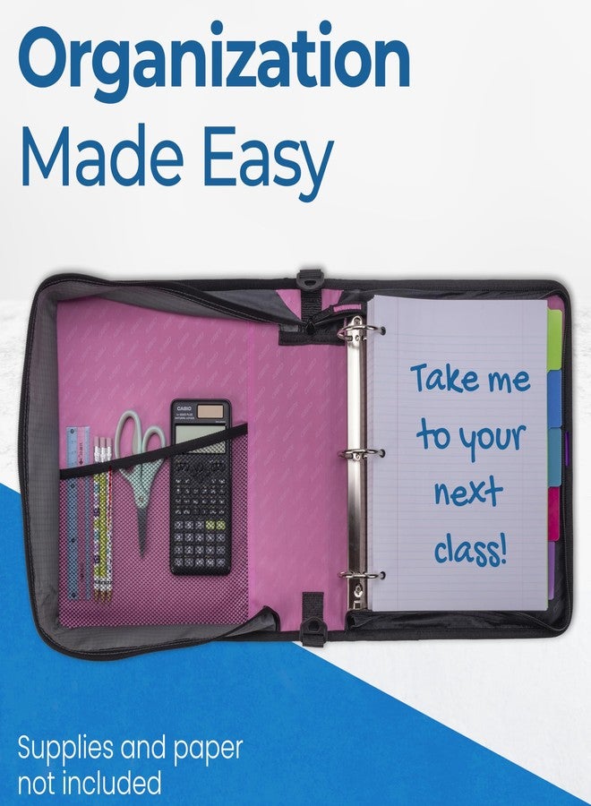 Case it Case-It The Classic Zipper Binder - 2 Inch O-Rings - Multiple Pockets - 350 Sheet Capacity - Comes with Shoulder Strap D-251 Light Pink - Image 4
