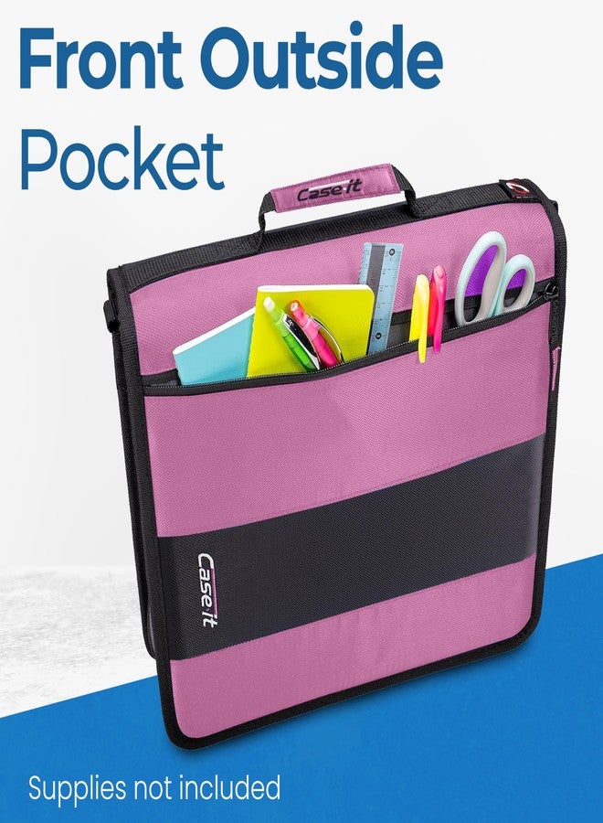 Case it Case-It The Classic Zipper Binder - 2 Inch O-Rings - Multiple Pockets - 350 Sheet Capacity - Comes with Shoulder Strap D-251 Light Pink - Image 3