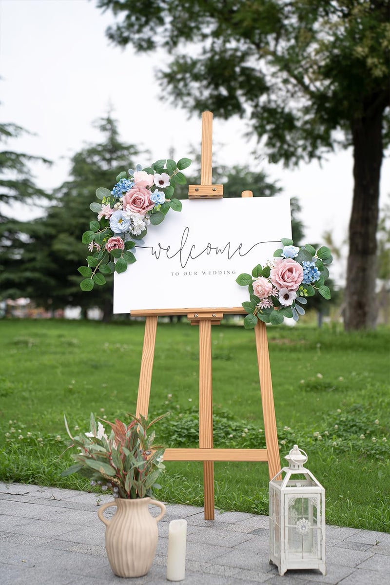 Weieryue(Pack Of 2 Artificial Flowers Decorations Artificial Arch Backdrop Garlandfor Ceremony Party Reception Entrance Welcome Easel Door Floral Decor Wall Home Entryway Outdoor (Soft Blue Powder) - Image 3