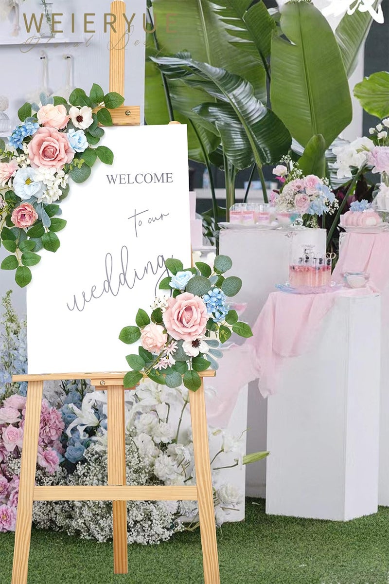 Weieryue(Pack Of 2 Artificial Flowers Decorations Artificial Arch Backdrop Garlandfor Ceremony Party Reception Entrance Welcome Easel Door Floral Decor Wall Home Entryway Outdoor (Soft Blue Powder) - Image 5