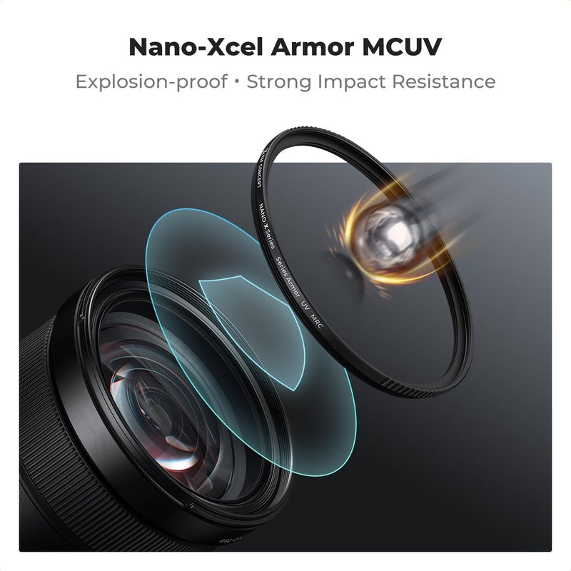 كيه آند إف كونسبت K&F CONCEPT 58mm مرشح حماية العدسة MCUV مقاوم للانفجار، 28 طبقة متعددة الطلاء، فائق النحافة، عالي الوضوح، مقاوم للماء، مقاوم للخدش، مرشح UV للعدسة للتصوير بدقة 4K/8K (سلسلة Nano-X) - Image 2