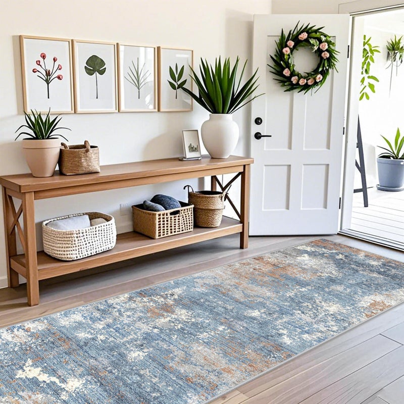 BYYVOO 3x10ft Washable Hallway Runner Rug - Non Slip Modern Wide Carpet for Kitchen Entryway Bathroom with Rubber Backing,Low Pile Thin Long Floor Runner Indoorï¼ˆBlue Rust,3x10ï¼‰ - Image 3