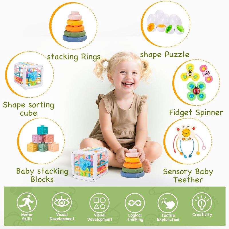 Masroo 6-in-1 Baby Toys 6-18 Months, Montessori Toys for Babies 6-12-18 Months, Infant Teething Toy Stacking Blocks Rings Sensory Bin, Sorting Sensory Educational Learning Gift for Toddlers Aged 1-3 - Image 5