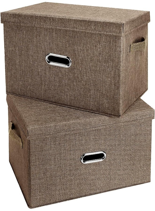 Valease Valease Large Linen Fabric Foldable Storage Bins with Removable Lid and Handles, Washable Storage Box Organizer Containers Baskets Cube with Cover for Bedroom, Closet, Office (Coffee, Small(2-Pack))