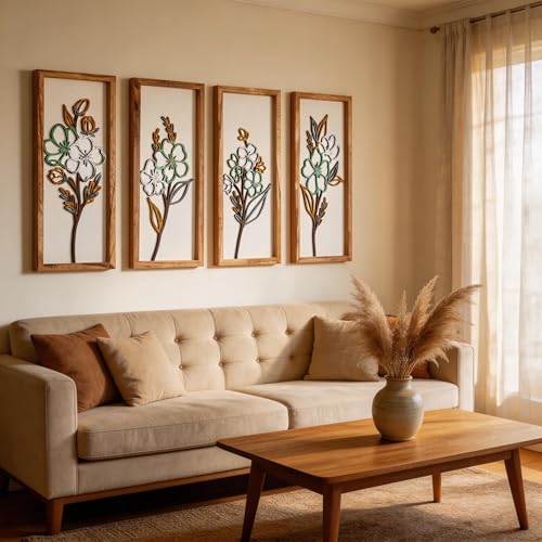 HUYIENO 3D Wooden Framed Floral Wall Art 16 inch Ready-to-Hang Set Stylish Painting for Bathroom Living Room Kitchen Boho Botanical Farmhouse Decorations Gift Idea - Image 3
