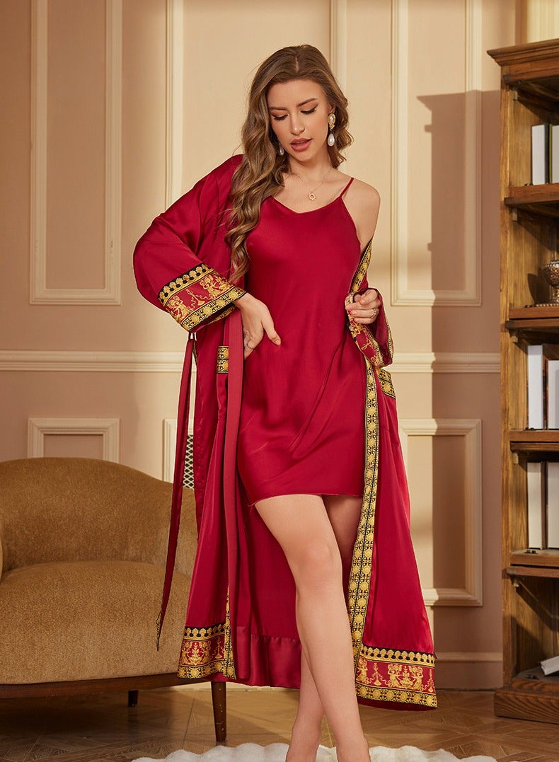 Tie Up Long Sleeved Sleeping Bathrobe Can Be Used As A Wedding Morning Gown Or Home Outfit (Single Outer Robe)  - Image 3