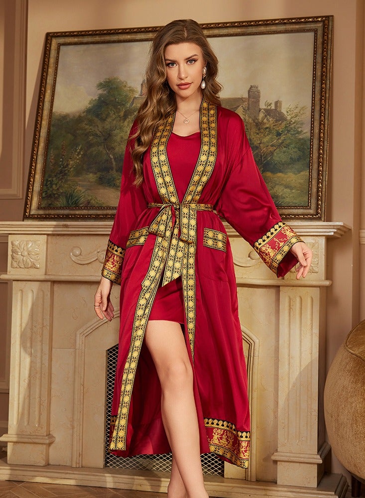 Tie Up Long Sleeved Sleeping Bathrobe Can Be Used As A Wedding Morning Gown Or Home Outfit (Single Outer Robe)  - Image 4