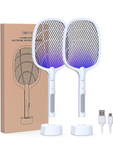 imirror Bug Zapper Racket, 2 in 1 Rechargeable Electric Fly Swatter Mosquito Swatter (2 Pack, 1200mAH)