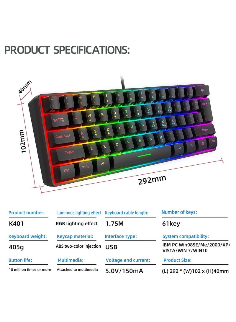 DUNISO Gaming Keyboard Mechanical 61 Keys Ultra Compact Wired PC Keyboard With RGB Backlit FN Combination Multifunction Shortcut Keys Perfect For Gaming and Work - Image 4
