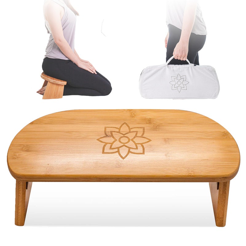 Mindful Modern Folding Meditation Bench - Bamboo Kneeling Stool with Locking Magnetic Hinges - Portable Cross Legged Folding Seiza Chair w/Travel Bag - Image 1