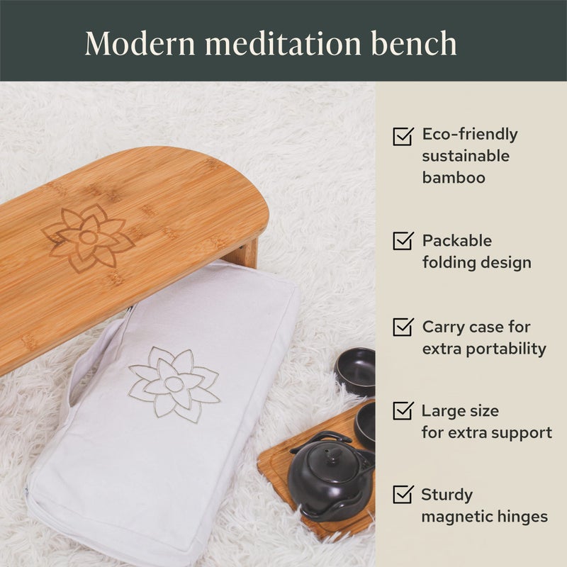 Mindful Modern Folding Meditation Bench - Bamboo Kneeling Stool with Locking Magnetic Hinges - Portable Cross Legged Folding Seiza Chair w/Travel Bag - Image 3
