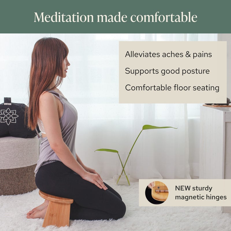 Mindful Modern Folding Meditation Bench - Bamboo Kneeling Stool with Locking Magnetic Hinges - Portable Cross Legged Folding Seiza Chair w/Travel Bag - Image 2