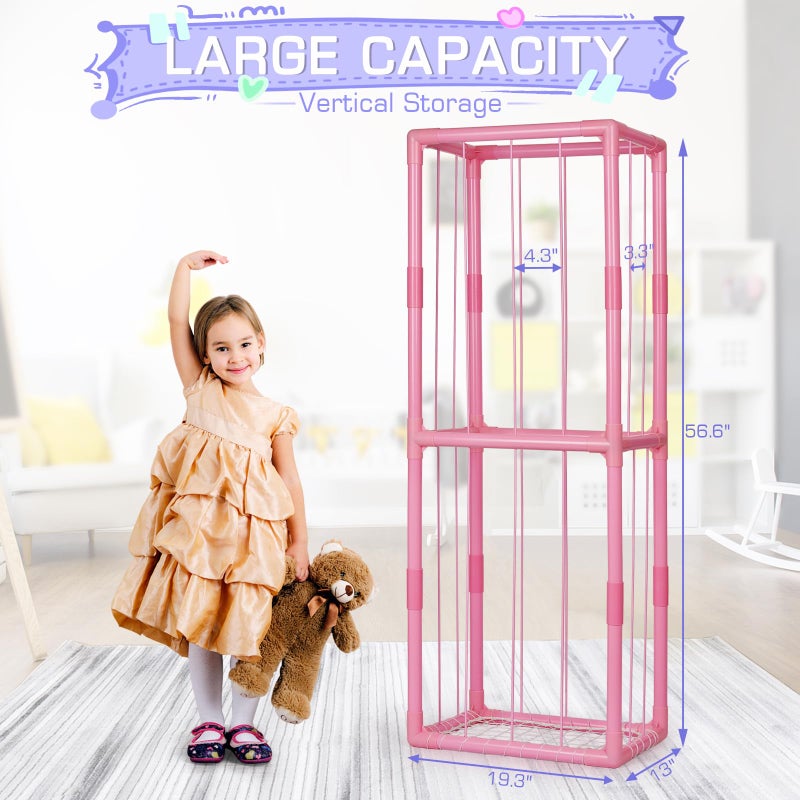 Trycooling Stuffed Animal Storage Zoo Stuffed Animal Holder Space Save Vertical Stuffed Animals Storage PVC with Elastic Band and Net for Playroom Bedroom Nursery (Pink 1) - Image 3