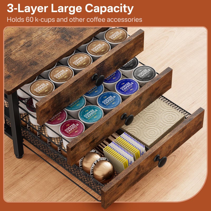 Plaviya Coffee Pod Holder for Countertop, 3 Tier K Cup Holder Drawer, Coffee Bar Organizer 60 Coffee Pods Storage Organizer with Sliding Drawer for Coffee Station - Image 2