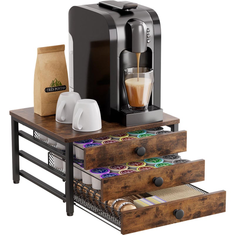 Plaviya Coffee Pod Holder for Countertop, 3 Tier K Cup Holder Drawer, Coffee Bar Organizer 60 Coffee Pods Storage Organizer with Sliding Drawer for Coffee Station - Image 1